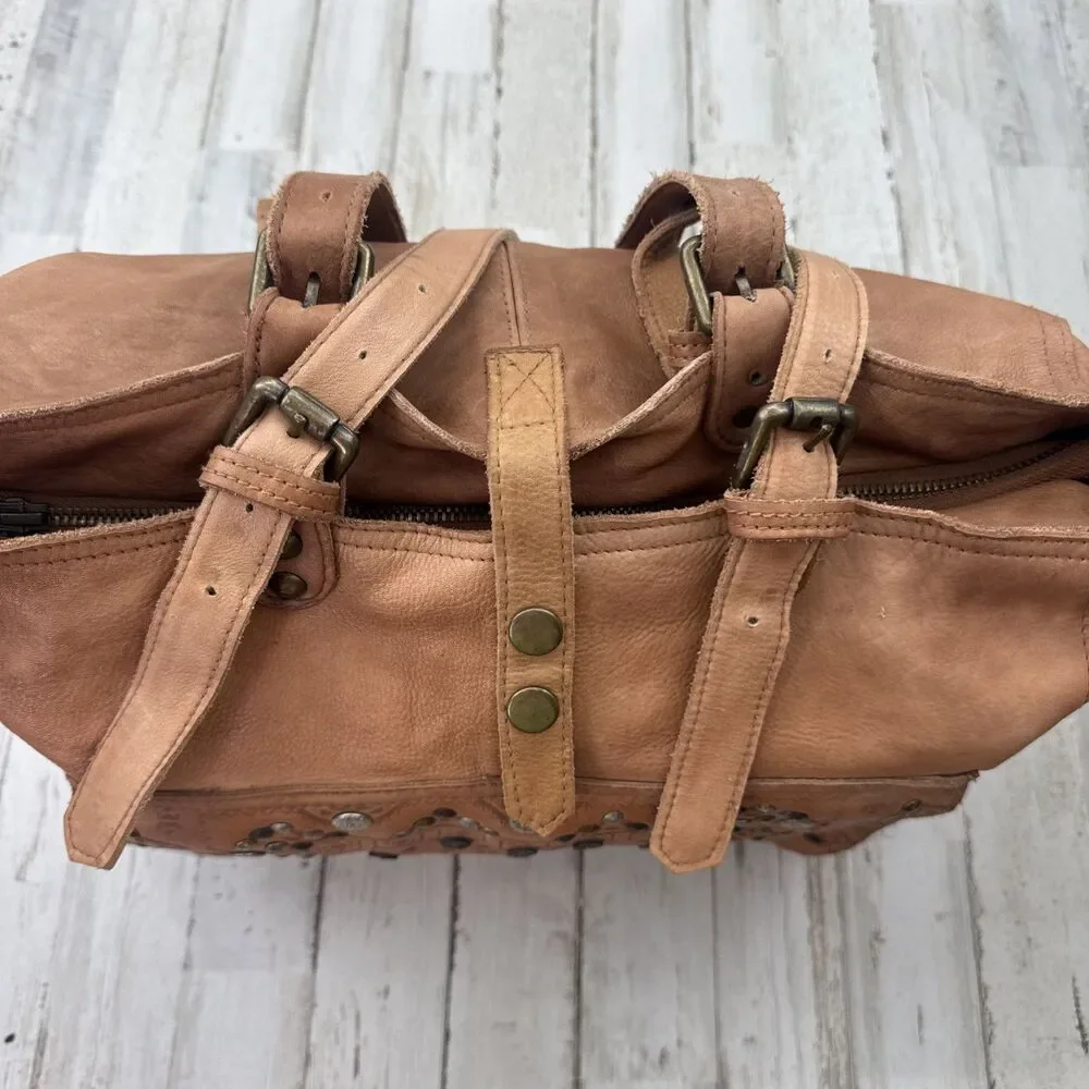 Viola Castellani Italy Leather Studded￼Slouchy Shoulder Bag Purse Cognac Tan￼
